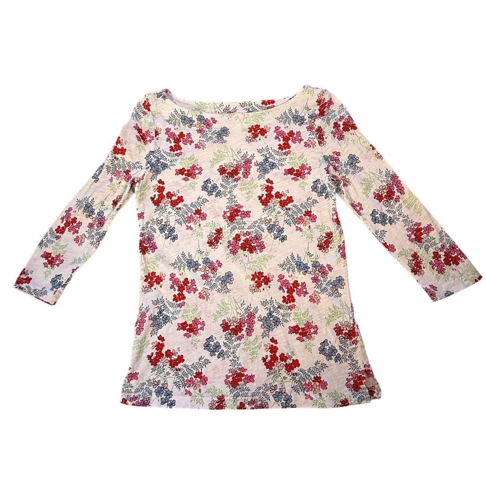 Loft Outlet Womens‎ Floral Long Sleeve Cotton Tee Shirt White Red Blue XS